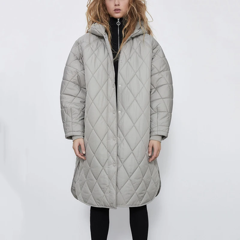 

HWLZLTZHT 2021 Winter Cotton-padded Jacket For Women Korea Long Warm Hooded Patchwork Coat Oversize Jacket Parka Large Outerwear