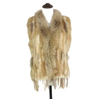 zero fish raccoon real fur collar women knitted natural rabbit fur vest giletwaistcoat high quality hot sale retailwholesale