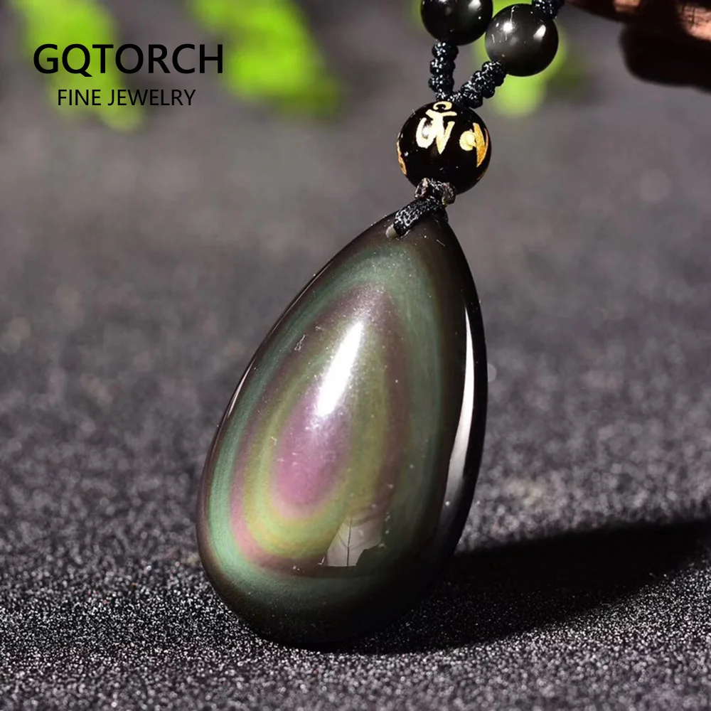 Черный обсидиан радужные глаза падение кулон ожерелье для мужчин и женщин