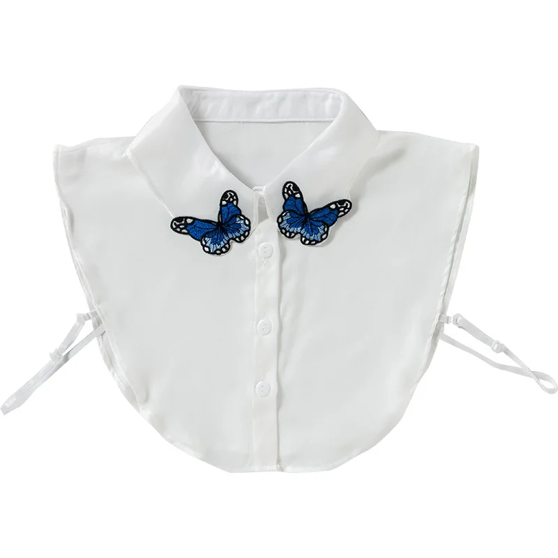 

Fashion Women Shirt Fake Collar Tie Embroidery Chiffon Detachable Solid Color False Collar Lapel Blouse Top Vestido Faux Cols