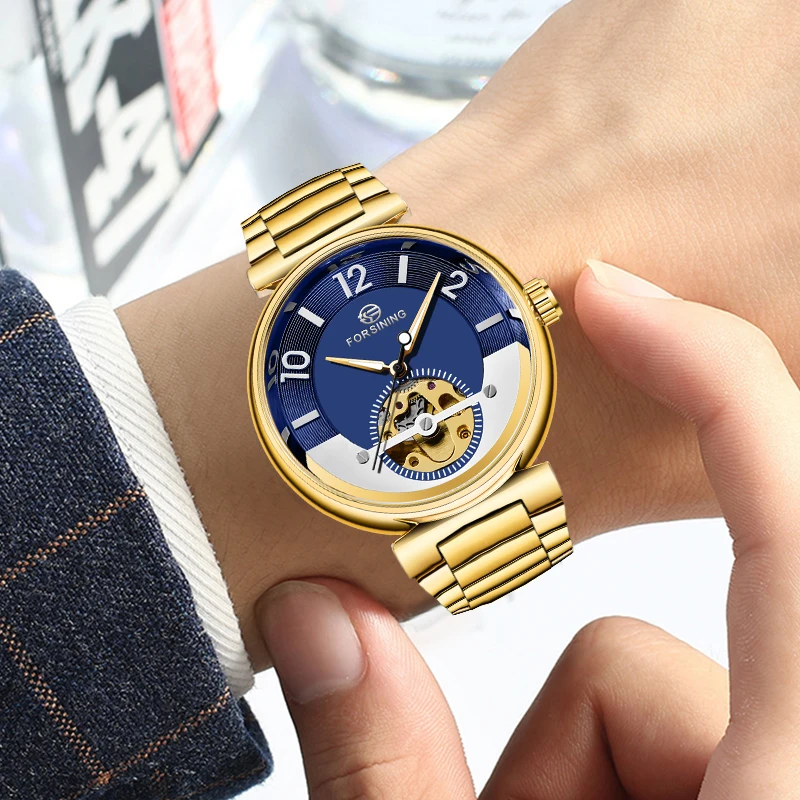 Роскошные FORSINING синий океан Ближний Восток дизайн золотой Нержавеющая сталь