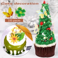 100pcs butterfly flowers edible glutinous rice paper cake decoration toppers cake baking decoration birthday wedding cake tool