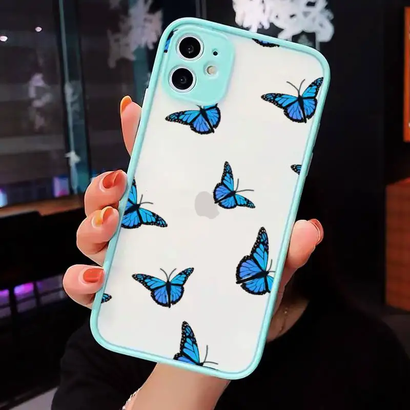 

Blue Butterfly cute animal Phone Cases matte transparent For iphone 7 8 11 12 plus mini x xs xr pro max cover