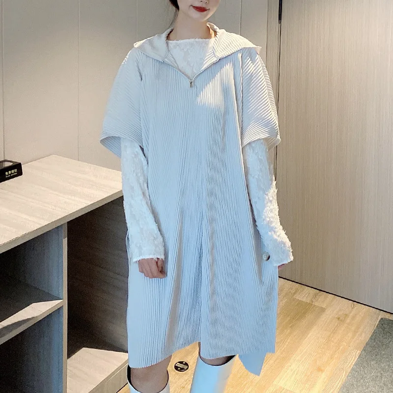 

Женский дизайнерский серый свитер миди-длины с капюшоном, Осень-зима