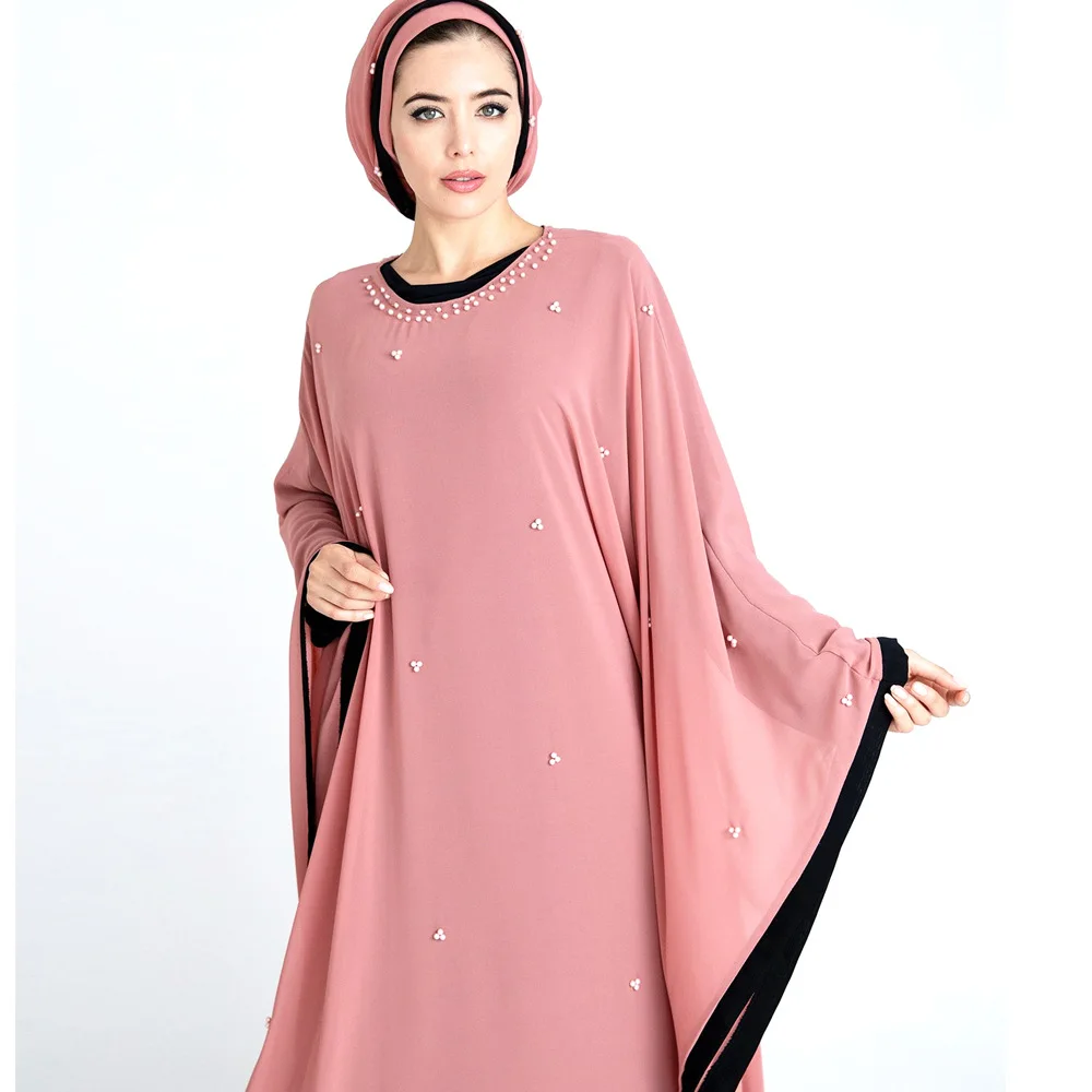 

Muslim Chiffon Gown Bead Loose-Fitting Bangladesh Dubai Abaya Kimono Turkish Kaftan Islamic Clothing Muslim Dress Women