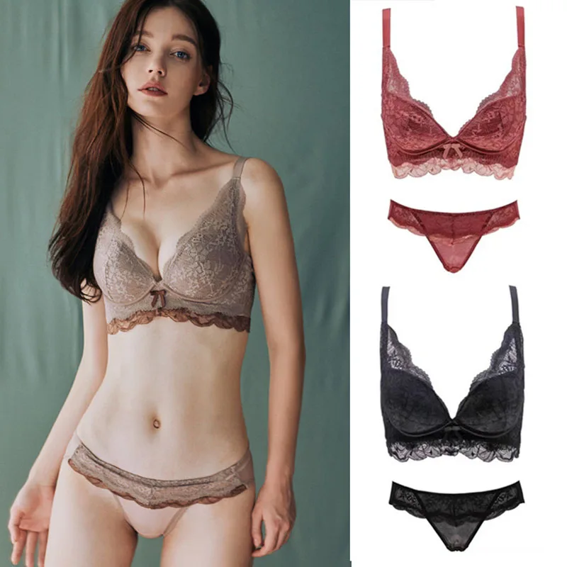 

Lingerie set sexy lace bra, small chest gathering, no underwire, breast adjustment, anti-sagging WX007