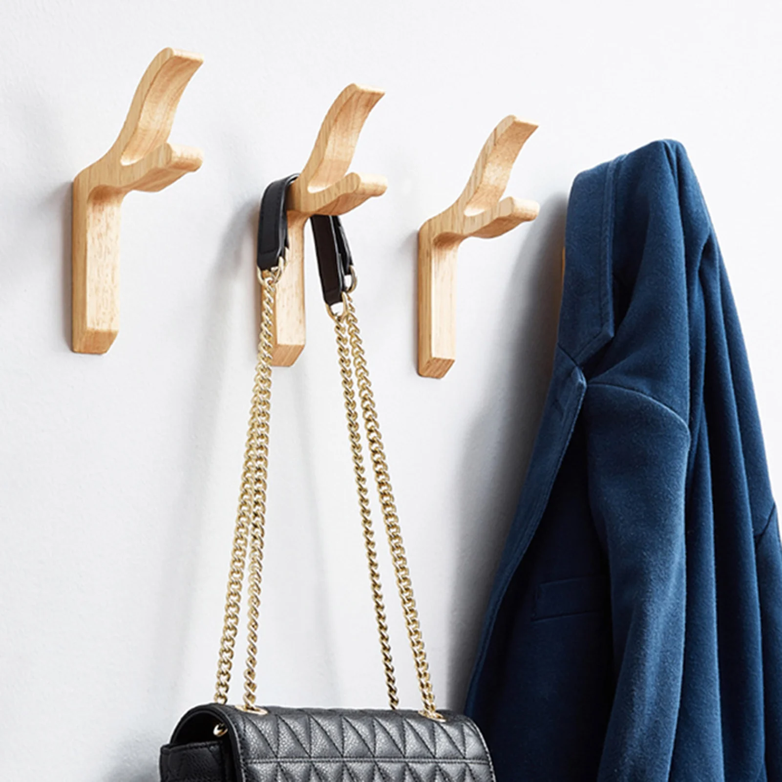 

Natural Wooden Coat Hook Study Wall Mounted Clothes Scarf Hat Bag Storage Hanger H88F