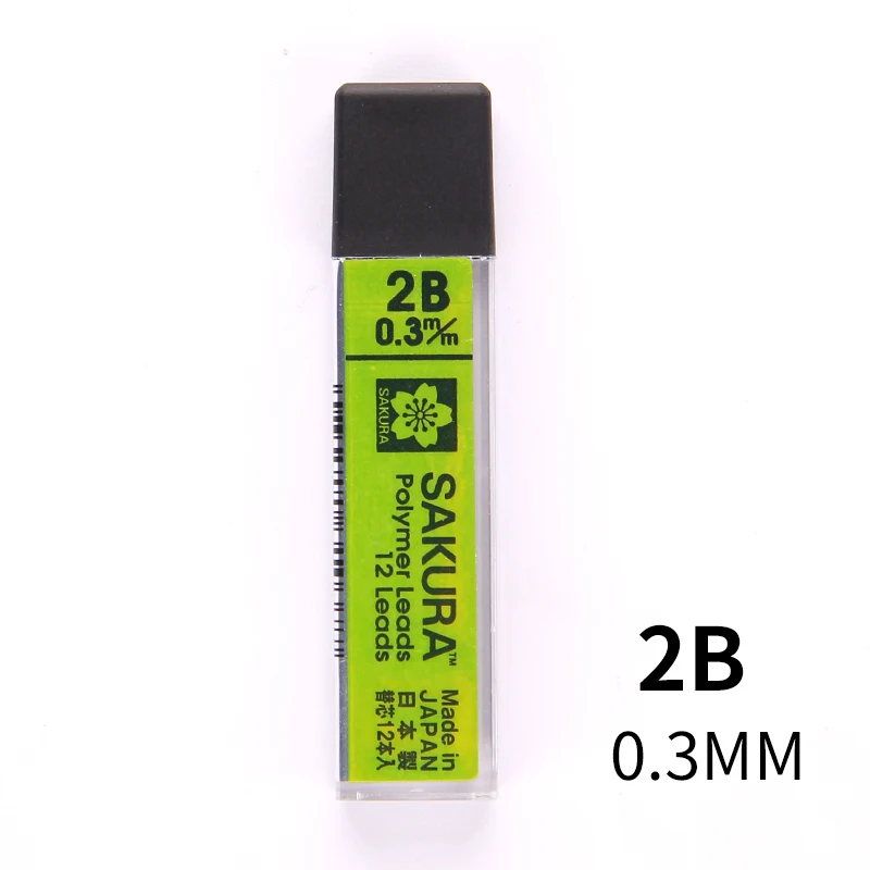 2B-0.3mm-1pcs SAKURA грифель для механического карандаша автоматические карандаши графитные грифели заменить свинцово 2B/2 х/б/HB 0,3/0,5/0,7/0,9 мм студенческие канцелярские принадлежности - Цвет: 2B-0.3mm-1pcs