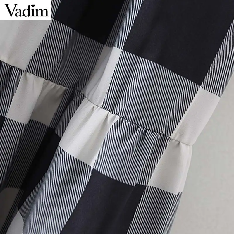 Женское элегантное платье vadim в клетку миди с длинным рукавом и отложным