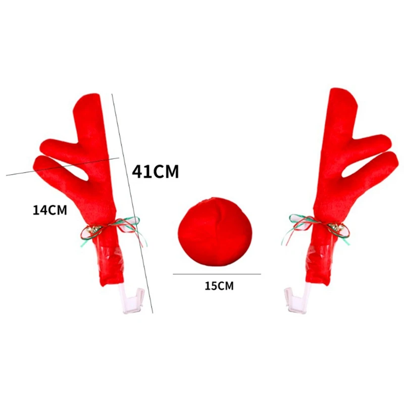 

2020 Christmas Costume Auto Decoration Car Sticker Reindeer Antlers Nose-window Roof-top Grille Rudolph Reindeer Jingle Bell