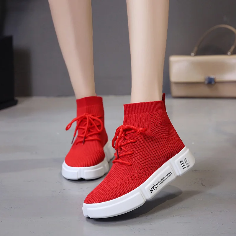 

Breathable Flying Socks Shoes Thick Bottom Female Footwear Ladies Black Casual Flats Shoes Slip On Loafers Sneakers Women V17-06