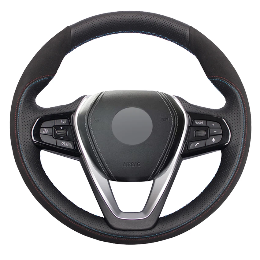 

Black Genuine Leather Suede Car Steering Wheel Cover For BMW G20 G30 G31 530i 540i 530e 730li G32 G11 G12 X3 X4 X5 X7 2017-2019