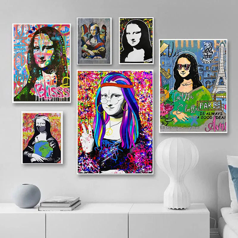 

Street Graffiti Art Mona Lisa Canvas Painting Abstract Mural Posters and Prints Cuadros Wall Art Pictures for Home Decoration