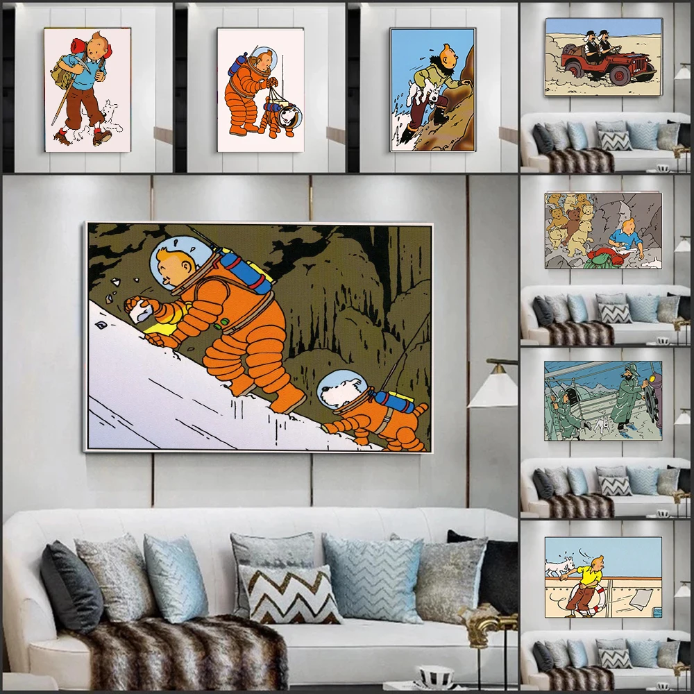 

Famous French Comics Adventures of Tintin Canvas Painting Posters Cartoon Picture Wall Art Print Home Decor Nursery Kids Bedroom