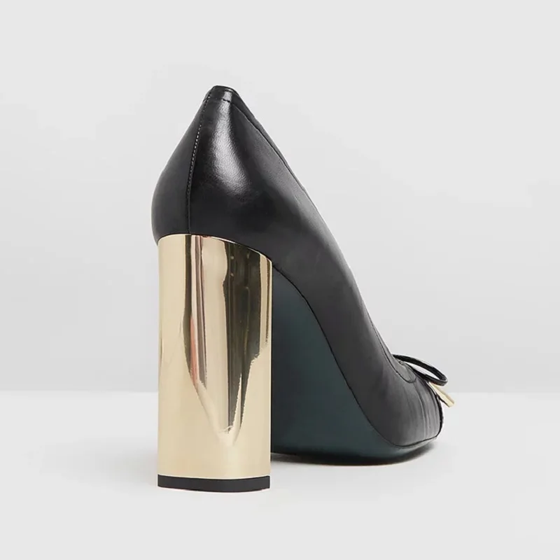 Оригинальные женские туфли лодочки с бантом бабочкой на квадратном каблуке