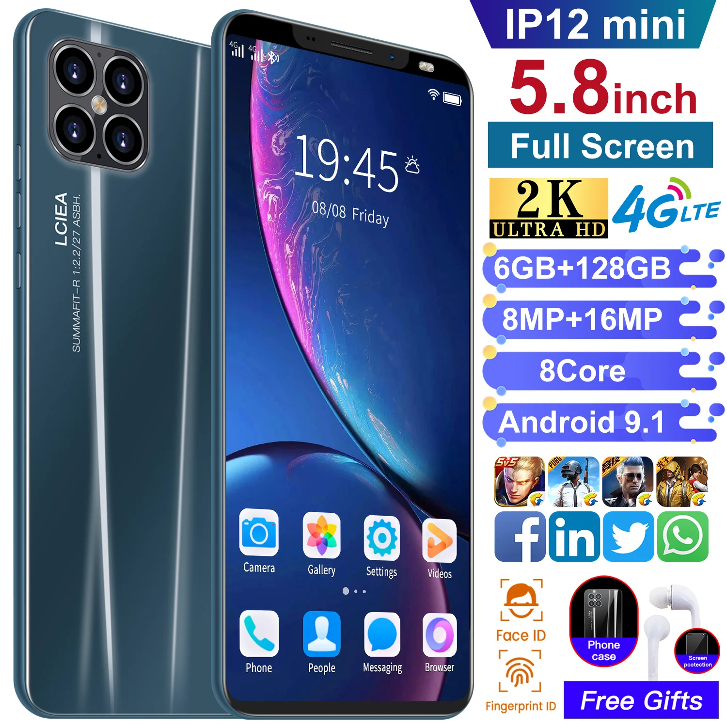 Глобальная версия IP12Mini дешевый смартфон MT6589 4500 мА/ч 5 8 дюймов 6 ГБ + 128 Гб core Dual SIM Micro