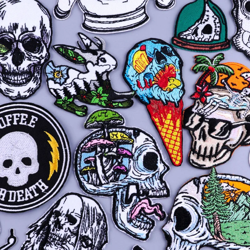 

Mountain Patch Skull Embroidered Patches For Clothing Horror Stripes Patch Punk Stickers Badges Diy Iron On Patches On Clothes