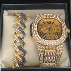 Роскошные мужские стильные часы и браслеты золотого цвета комплект мужских кубинских часов со льдом в стиле хип-хоп Рок Браслеты цепи хип-хоп для мужчин