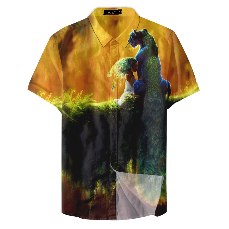 Мужская свободная рубашка с принтом Повседневная короткими рукавами защищающая