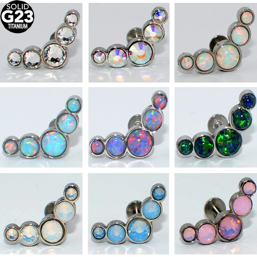 1Pc G23 Titanium & Steel 1Pc Hot sale Opal CZ Gem Ear Tragus Cartilage Helix Earring Lip Labret Stud Piercing Body Jewelry