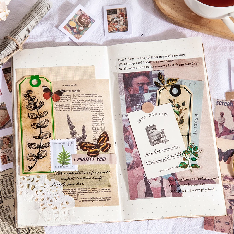 

Journamm 30pcs/pack Vintage Materials Paper Stickers Decoration Stationery Scrapbooking Journaling DIY Retro Material Stickers