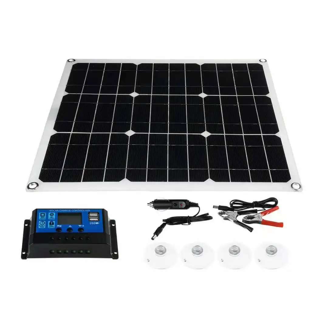 Murah 100W 12V 5V Solar Panel 10A PWM Controller USB Solar Charger Baterai IP65 Kristal Tunggal Untuk Mobil Buaya Klip Kabel