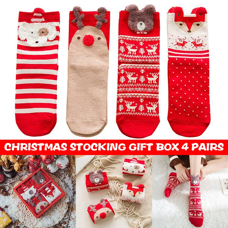 

Набор из 4 пар рождественских элементов хлопковые дышащие носки Cute Новогодние украшения подарки TT @ 88