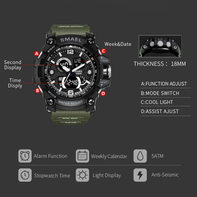 Часы наручные SMAEL мужские спортивные с хронографом брендовые Роскошные