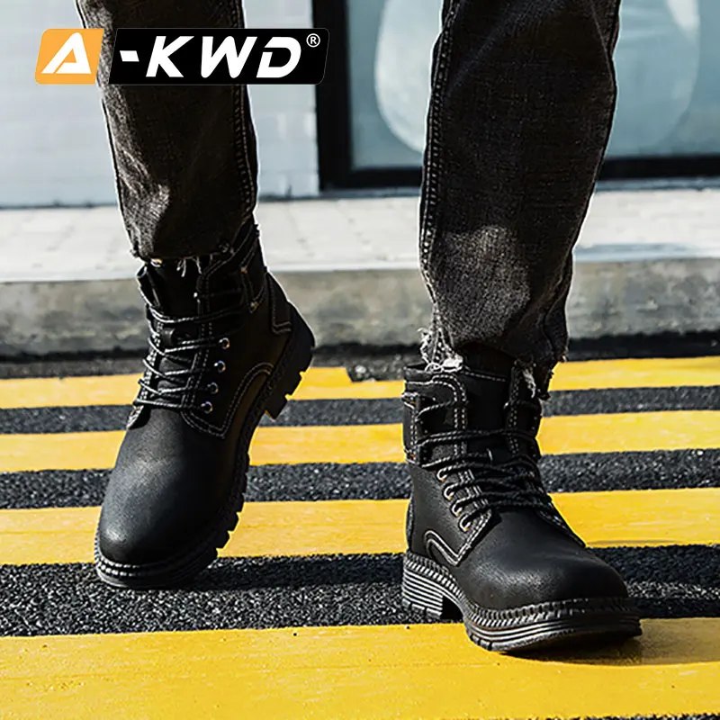 Черные коричневые зимние мужские ботинки с мехом безопасная Осенняя Уличная