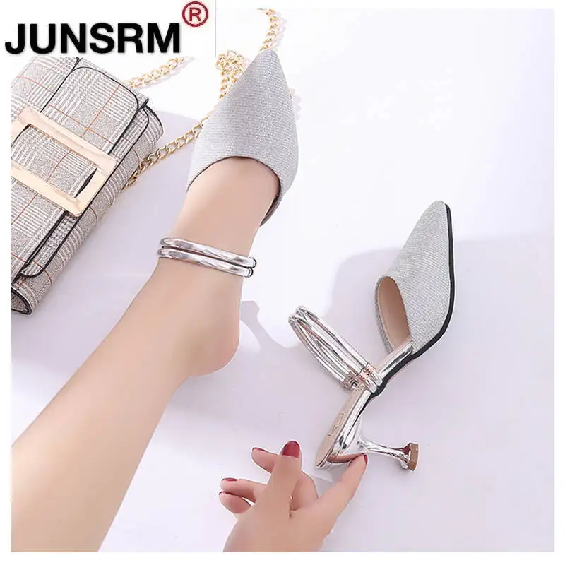 2021 Summer Sequined Cloth High Heels Sandals Women's Slippers Fashion Slippers Women's Casual Shoes Pointed Pumps Women's Shoes