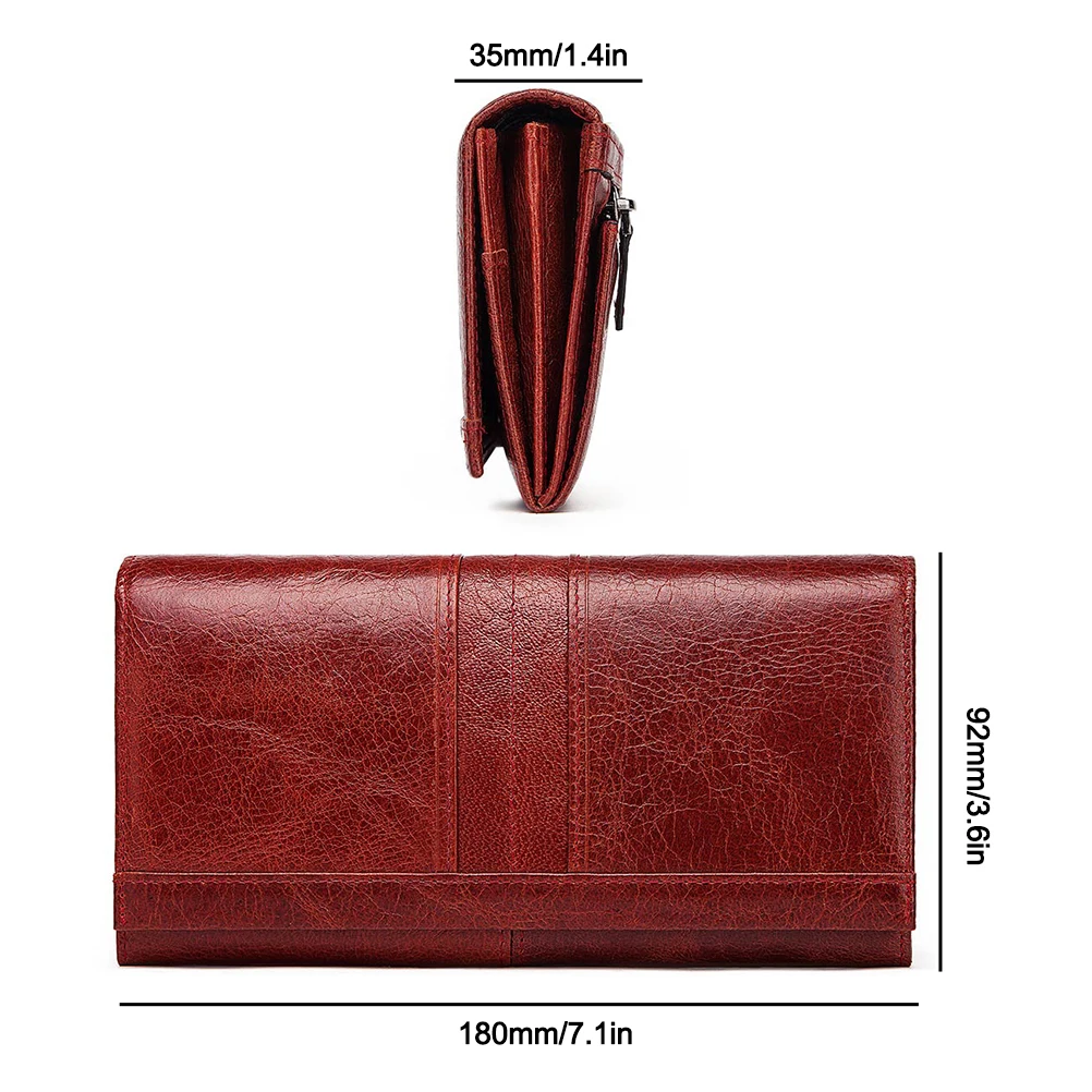 Женский кошелек из воловьей кожи длинный вместительный клатч с несколькими