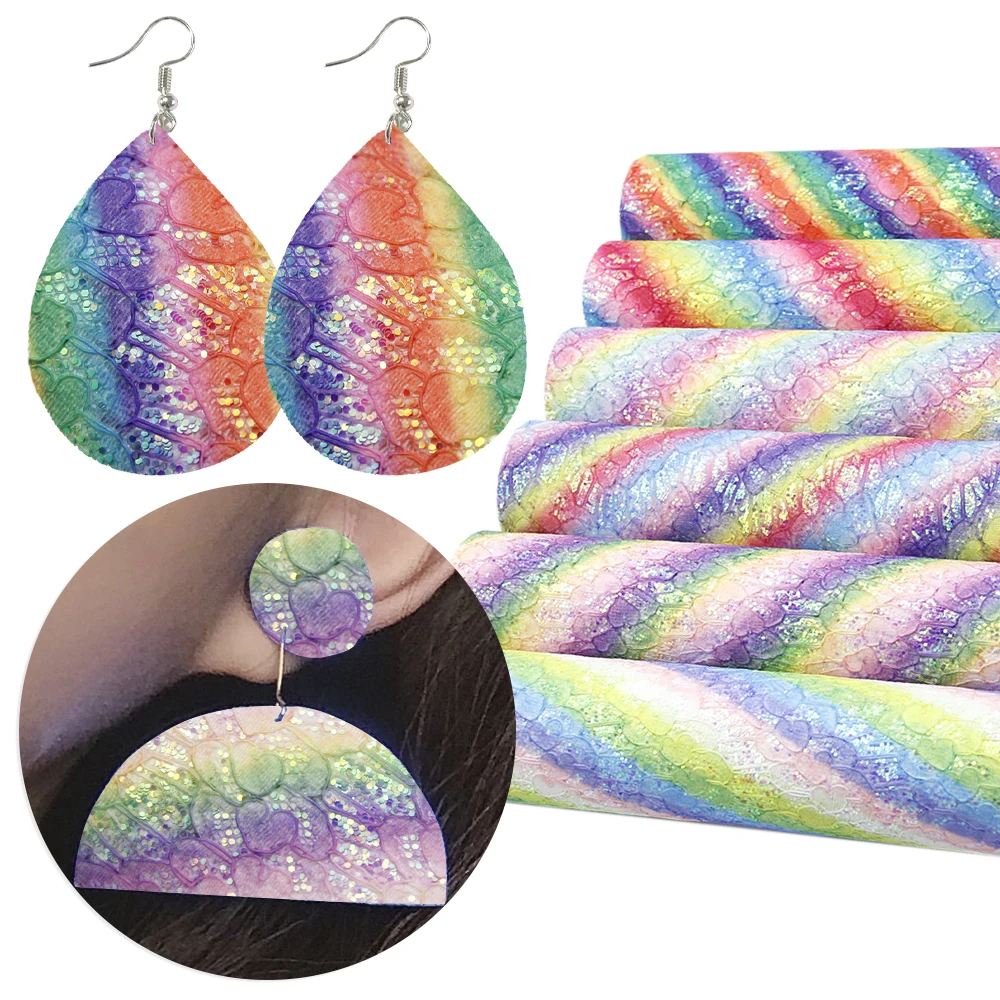 Градиентные цвета кружева Синтетическая кожа Радуга искусственная листы в