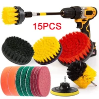 15pcs drill brush set detailing brush for car tire wheel rim brushes screwdriver cleaning polishing pad extender cleaning brush