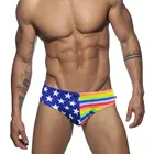 Купальные костюмы Rainbow с американским флагом, мужские плавки с низкой посадкой, нижнее белье со звездами США, сексуальный купальный костюм, шорты для серфинга, пляжный купальник бикини