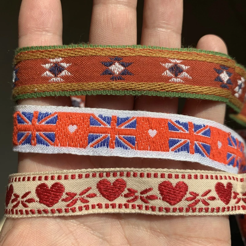 

ZERZEEMOOY 5/8 inch 15mm 17mm 19mm 5yard/pack Retro Geometric Heart Flag Manual Jacquard Ribbon Lace MJZD19120403