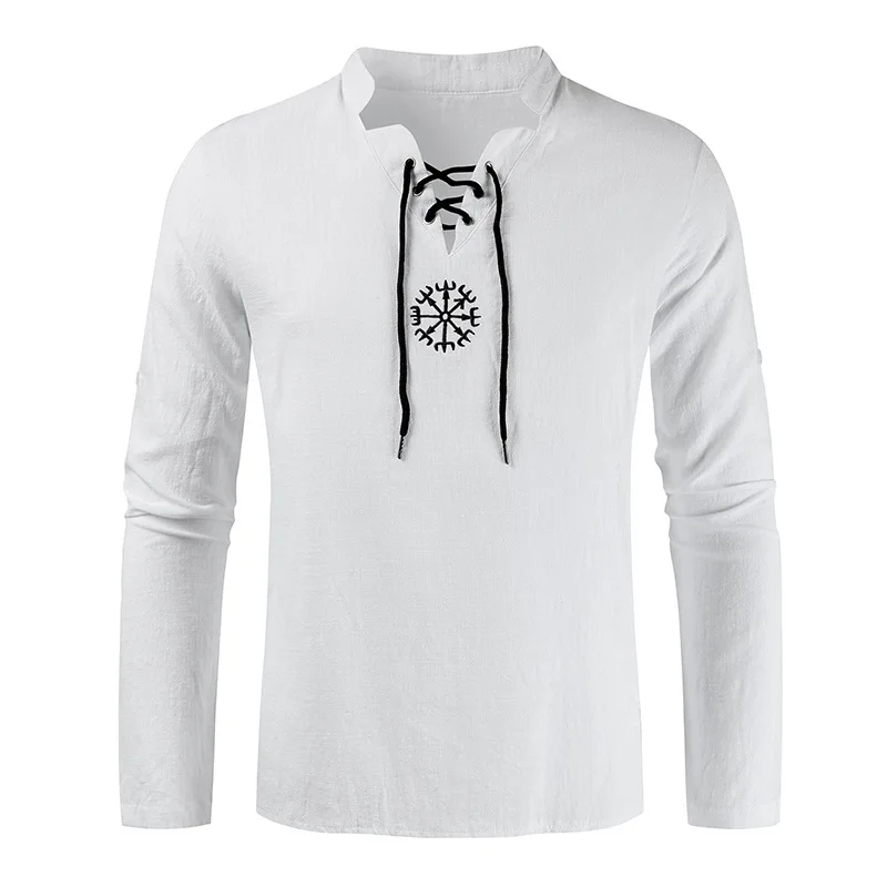 Adult Men Medieval costume Renaissance Grooms Pirate tunic top Larp Costume lace up Shirt Middle Age Viking Cosplay Top |