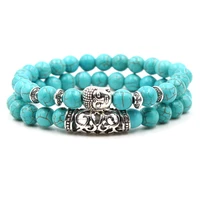 set natural turquoise stone hand carved 10mm round bead bracelet fashion boutique jewelry mens and womens set bracelet