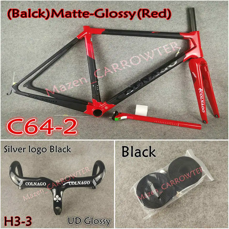 UD матовый-глянцевый черный красный Colnago C64 карбоновая рама+ руль+ седло+ клетки для бутылок+ 50 мм карбоновый комплект колес Novatec A271 ступицы - Цвет: Package 5