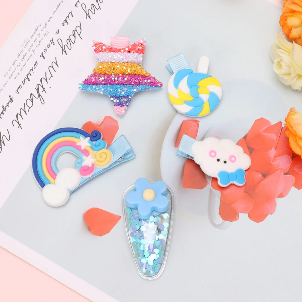 5 шт. в одном наборе креативная заколка для волос мультяшная радужная модная