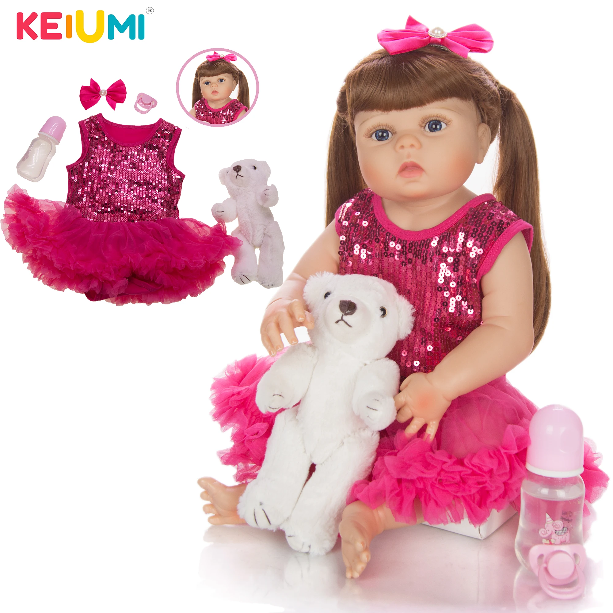 KEIUMI Tan Color Reborn Baby Girl Dolls 22 'ཱི см полностью силиконовый виниловый корпус
