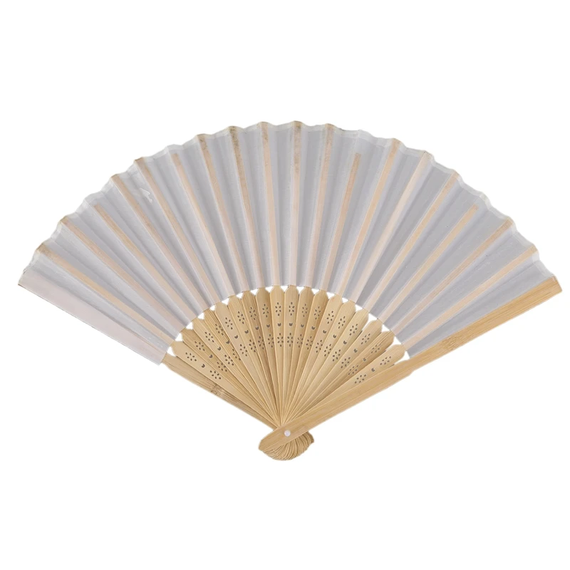 

10 pcs/lot 21cm White Color Fabric Hand Fan, Silk Hand Fan Wedding Party Promotion Favor