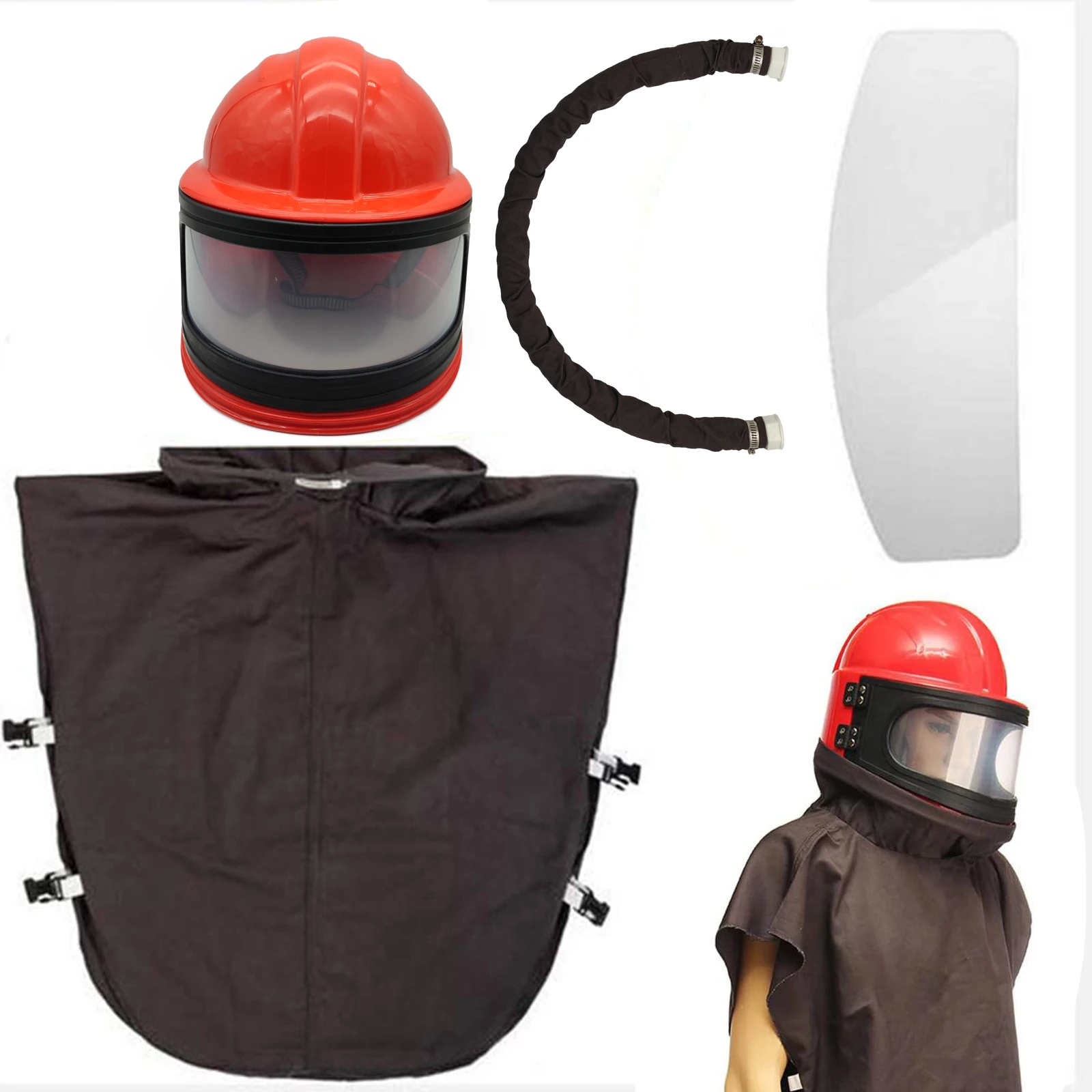 HOLDWIN จัดส่งฟรี ABS ป้องกันทรายหมวกกันน็อกสำหรับพ่นทราย Air ท่อไหล่ระเบิดหมวกนิรภัยดูแก้ว