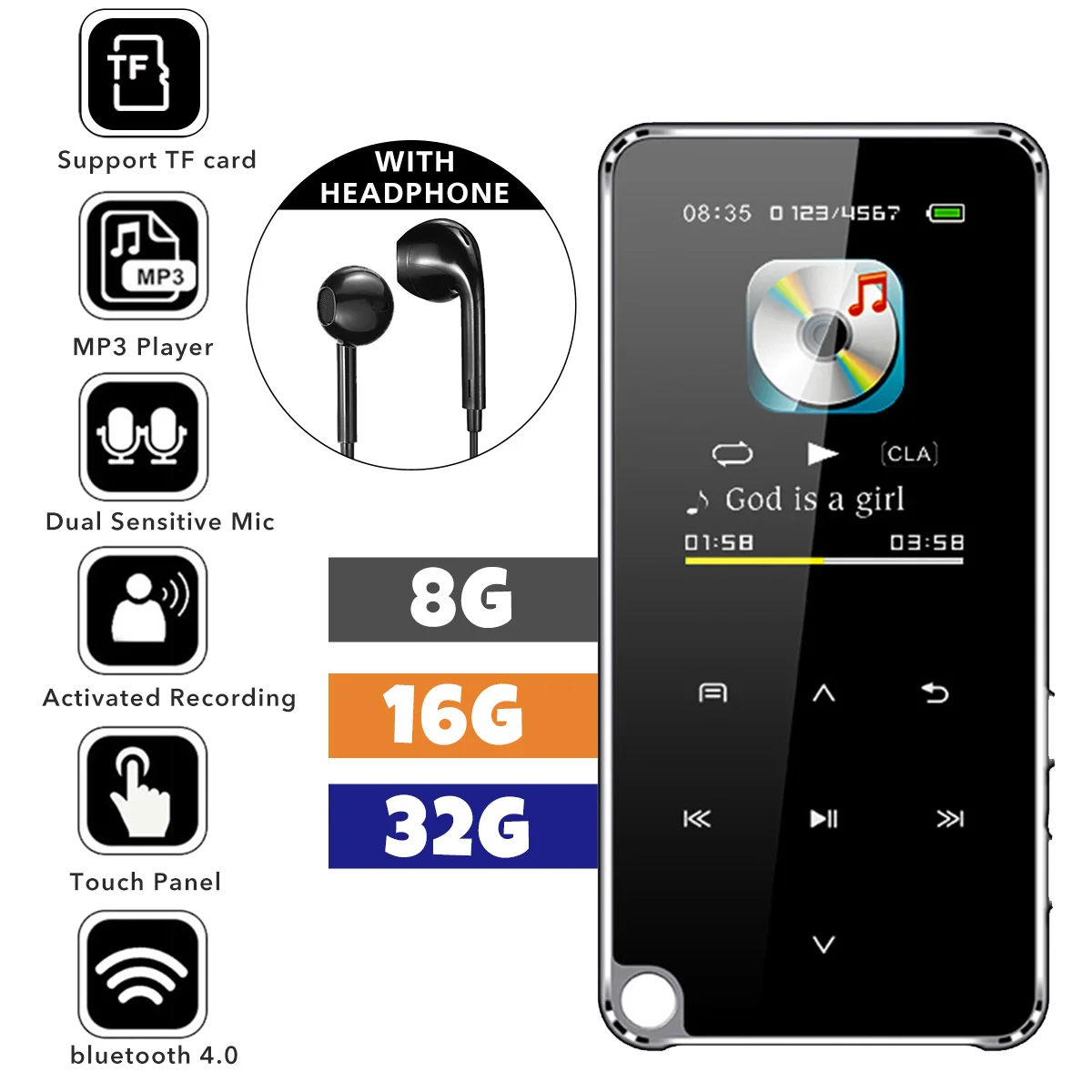 

Mp3-плеер M25 с поддержкой Bluetooth, 8/16/32 ГБ, 128 ГБ
