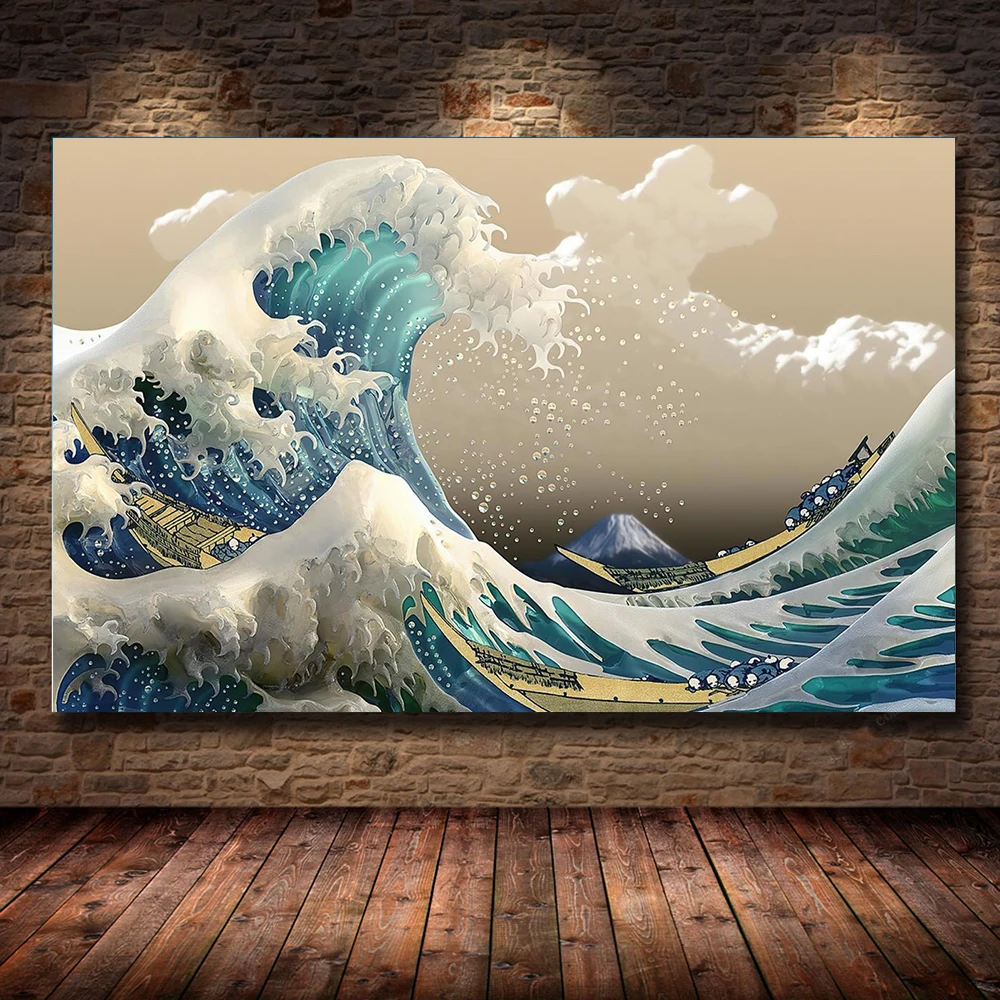 

Great Wave Kanagawa Surfing Picture Mount Fuji Background Ukiyo Painter Katsushika Hokusai Painting Poster Vintage Canvas Prints