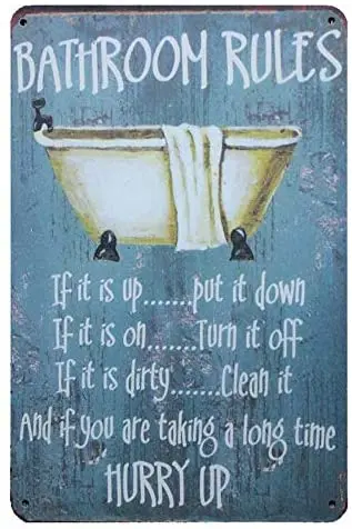 

Bathroom Rules Rustic Metal Decor Retro Vintage Wall Tin Sign 20x30cm