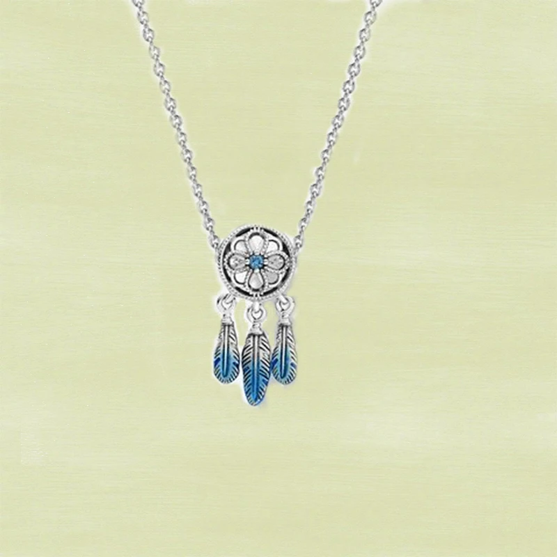 

Набор из Колье и ожерелья «Ловец снов» из серебра S925 пробы синего цвета, ювелирные украшения для романтического подарка девушке на день рож...