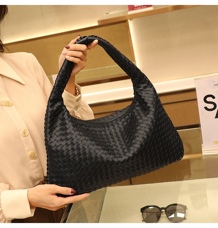 

Design Handmade Woven Hobo Bag Large Capacity Patchwork Zipper Women Shoulder Bags High Quality PU Leather Casual Female Handbag