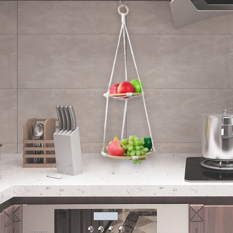 

Woven Cotton Rope Fruit And Vegetable Hanging Basket Multifunctional Storage Baskets Art Decoration Home Multipurpose Basket