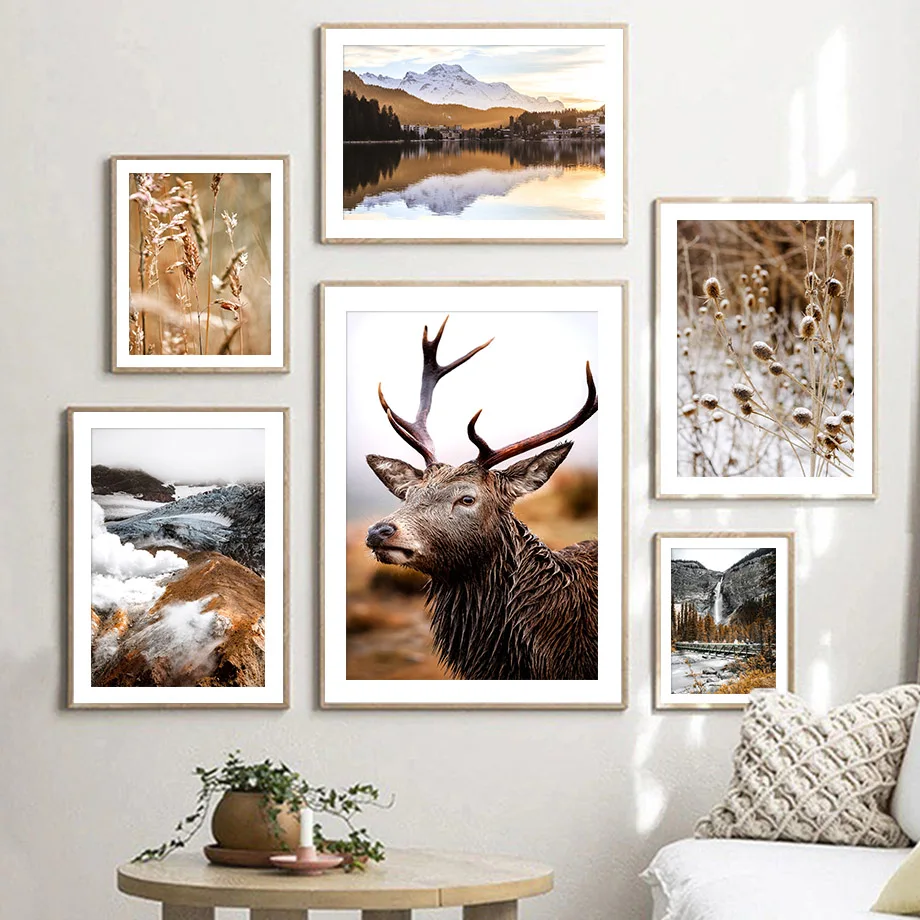 

Mountain Forest Fog Deer Reed Autumn Wall Art Canvas Painting Nordic Posters And Prints Wall Pictures For Living Room Home Decor