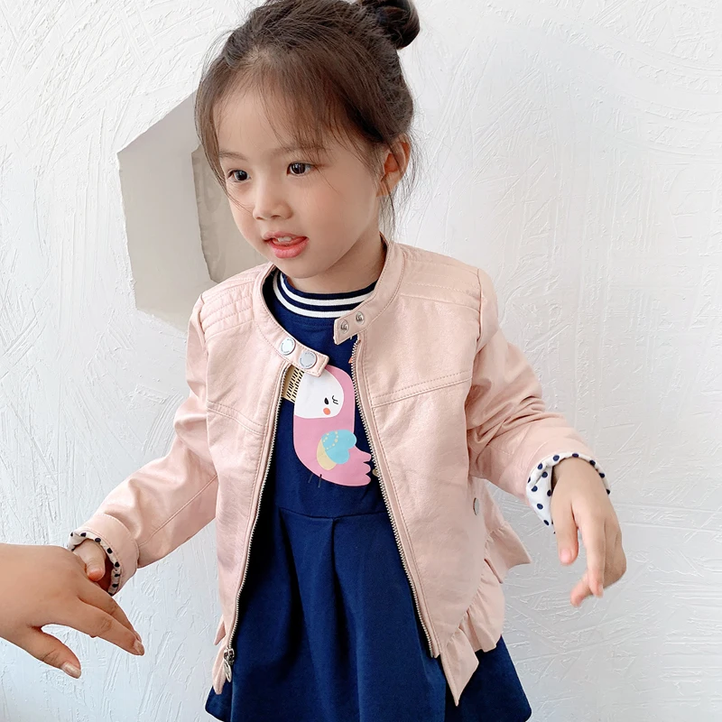 Куртка для девочек пальто детская кожаная куртка осенне зимняя однотонная